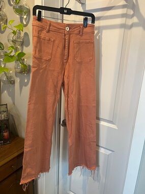 High-Rise Wide Leg Jeans in Coral Peach